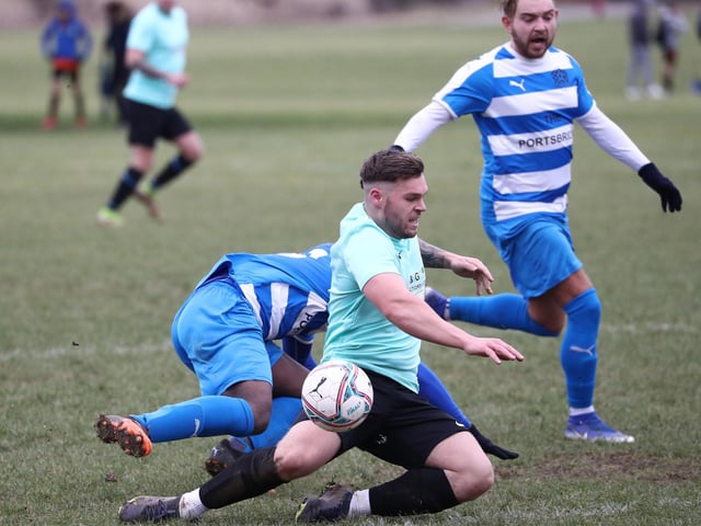 Old Boys Athletic v AC Copnor (blue/white hoops). Picture: Stuart Martin
