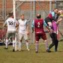The Watersedge keeper comes under pressure during his side's Division 3 double header with Cross Keys Athletic Reserves. Picture: Kevin Shipp