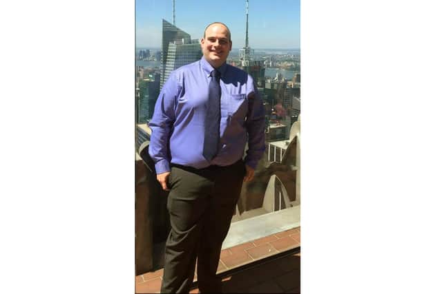 Anthony Wood before his dramatic weight loss at the Rockefeller Center, New York, in June 2014.