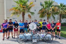 Service personnel raised money for multiple charities by cycling round The International Circuit, Bahrain, in gruelling conditions. Picture: Deborah Harmer/UK MOD Crown copyright.