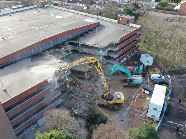 The demolition of Osborn Road car park in Fareham