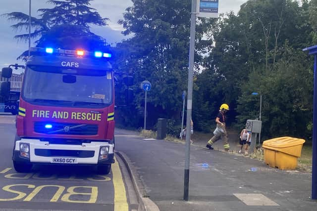 Cosham firefighters arrive at the scene on Tuesday night to the arson in Hilsea