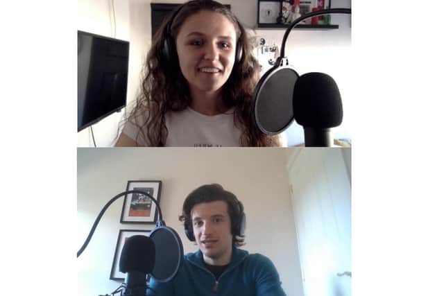 Two out-of-work actors have created a podcast called Two Actors Walk Into a Bar. Pictured: Scarlett Briant and David McCulloch