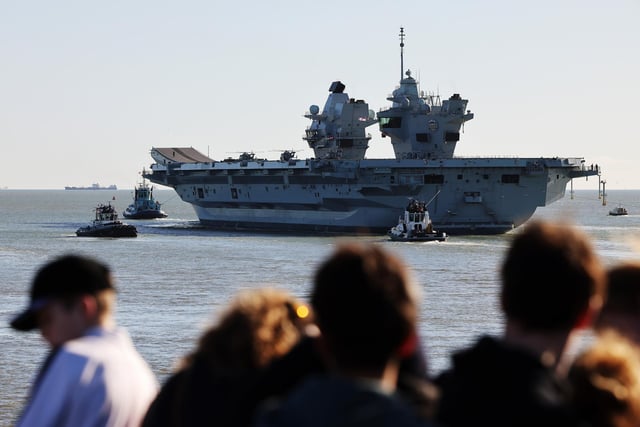 HMS Prince of Wales leaving Portsmouth on 12th February, 2024, to take part in NATO exercise Steadfast Defender - working with NATO Partners off the coast of Norway.