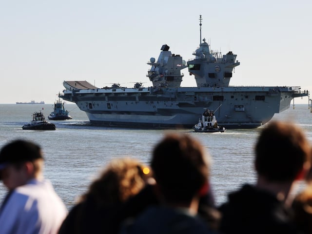 HMS Prince of Wales leaving Portsmouth on 12th February, 2024, to take part in NATO exercise Steadfast Defender - working with NATO Partners off the coast of Norway.
