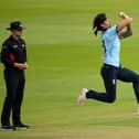 Reece Topley bowls during a England one-day squad warm up match at The Ageas Bowl last Friday. Photo by Mike Hewitt/Getty Images for ECB.