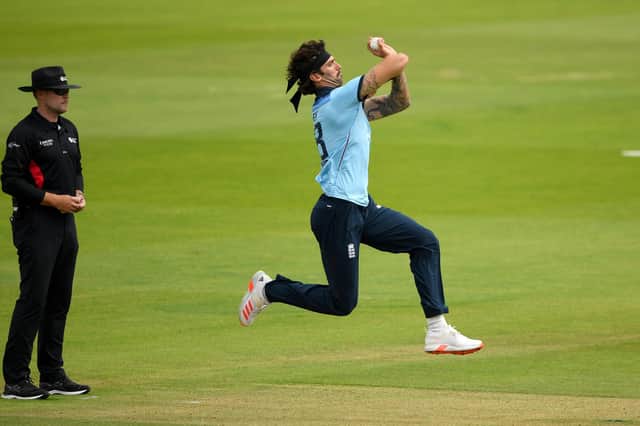 Reece Topley bowls during a England one-day squad warm up match at The Ageas Bowl last Friday. Photo by Mike Hewitt/Getty Images for ECB.