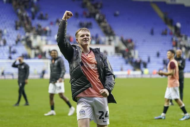 Terry Devlin salutes the Pompey fans following his recent match-winner at Reading