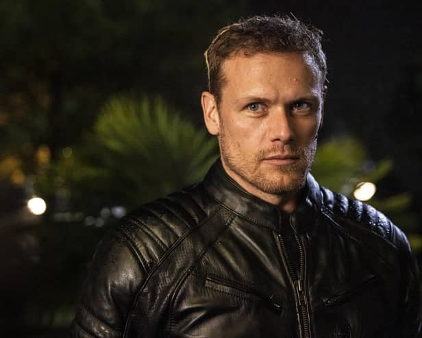 Outlander star Sam Heughan played hunky motorcycle cop Danny in the new Channel 4 drama The Couple Next Door (Picture courtesy Channel 4)