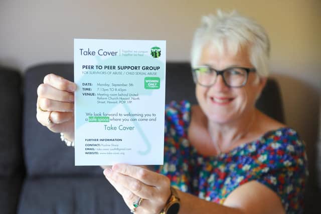 Pauline Sharp, 59, from Havant, is a survivor of sexual abuse and has set up a support group called Take Cover a peer to peer support group which the first meeting will take place on September, 5 Picture: Sarah Standing (090822-4341)
