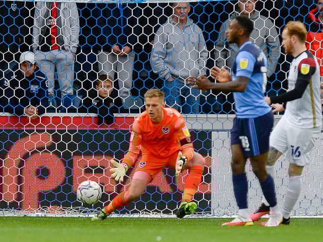 Goalkeeper Alex Bass was named Pompey's man of the match by the Gaffer For A Day, Carlo Faulds. Picture: Graham Hunt/ProSportsImages