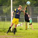 Action from Saturn Royale's 1-0 win over Pelham Arms (blue and yellow) in the Adelaide Cup semi-final. Picture: Keith Woodland