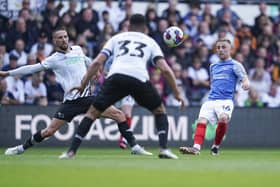 Joe Morrell crosses for Colby Bishop to head home in the 24th minute against Derby to break the deadlock. Picture: Jason Brown/ProSportsImages