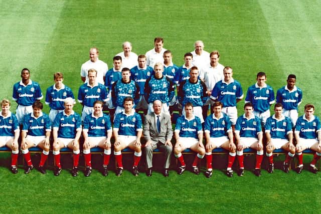 Stuart Doling (third row, centre, next to Deon Burton) in Pompey's 1994-95 team photo under boss Jim Smith