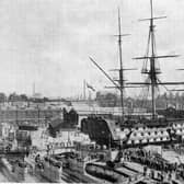 Hordes of visitors queue to go aboard HMS Victory in an undated Navy Days picture.