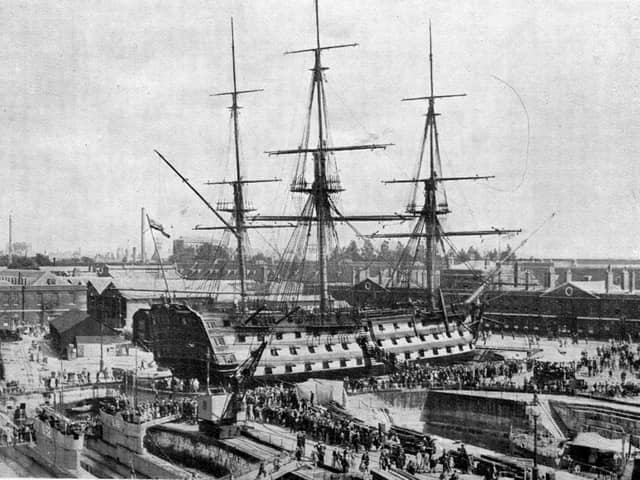Hordes of visitors queue to go aboard HMS Victory in an undated Navy Days picture.