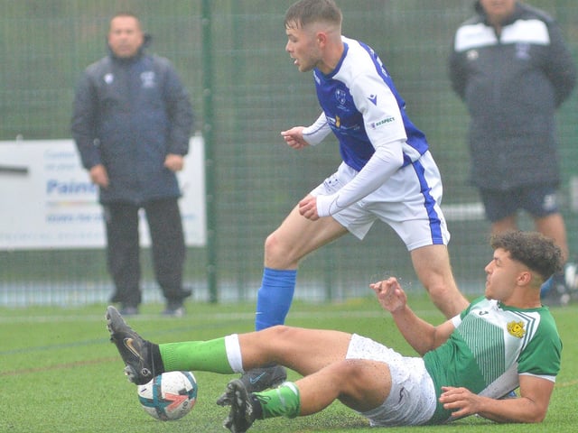 Denmead (blue) v Moneyfields. Picture by Martyn White