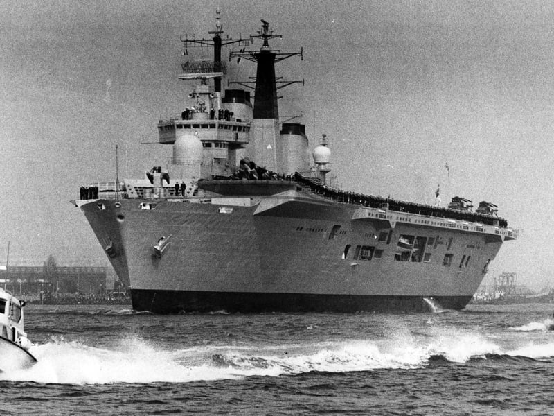 HMS Invincible leaving Portsmouth for Falklands in 1982. The News PP4866