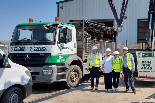 From left - Covers operations director Roger Lewis, Pip Holmes of UKtoUkraine, Caragh Booth of UKtoUkraine and Rupert Green, chairman of Covers