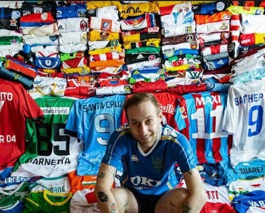 Pompey fan Antonio Massari, 35, has travelled to more than 22 countries since taking on his challenge to wear a different football shirt every day.