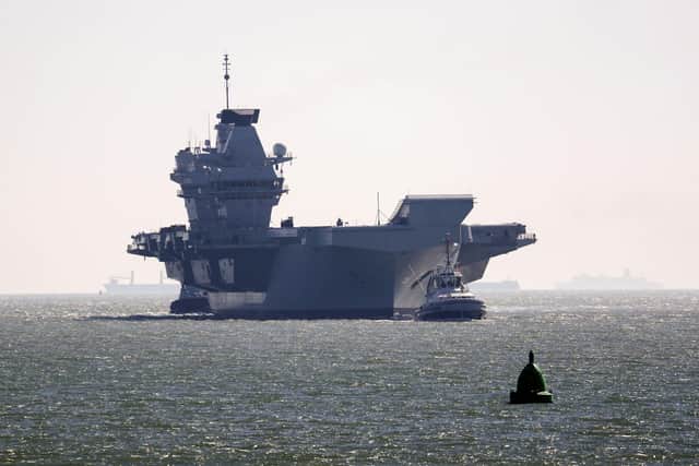 HMS Prince of Wales is expected to leave Portsmouth to test F-35 stealth jets off the US coastline. Photo Steve Parsons/PA Wire