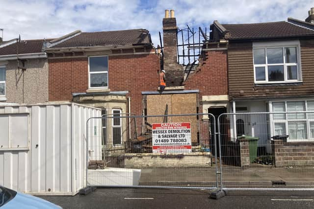 Demolition work on the house in Nelson Avenue on May 16, 2022. Pic Steve Deeks.