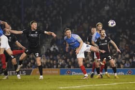 Colby Bishop sends in an attempt on goal during the first half of Pompey's clash with Burton at Fratton Park. Picture: Jason Brown/ProSportsImages