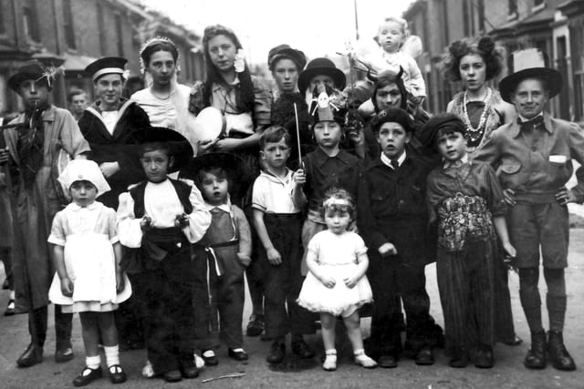 Children of Ranelagh Road, Stamshaw, in 1946. Children at the back are thought to be Alan Lovejoy (farmer) Jean Bonner (sailor), Marianne Lovejoy (bride), somebody called Hilda in the flat cap, Sylvia King in the bowler hat, David Cook (dressed as a devil) and Dorothy Padfield (Hawaiian). Picture: Sent in by Sylvia Prescott, nee King of Warblington