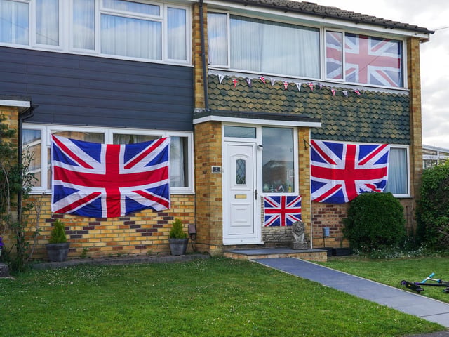 A house on Kestrel Place decorated for VE Day. Picture: Alec Chapman