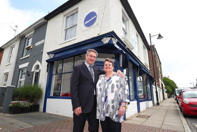 Yvonne and Andrew Cohen have opened a new restaurant in Southsea called Minnies. Andrew and Yvonne pictured outside of the restaurant.Picture: Stuart Martin (220421-7042)