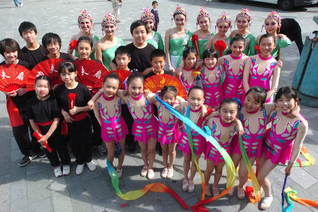 Dancers from the Sheffield Confucius Institute and Wan Lin dance school who performed in Tudor Square
