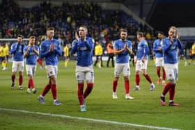 Pompey players applaud the travelling faithful following the heartbreaking 3-2 defeat at Oxford United. Picture: Jason Brown/ProSportsImages