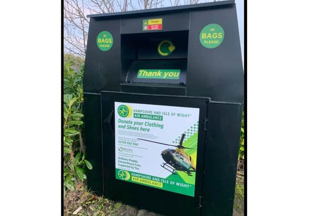 One of the clothing bins that can be used to donate goods to Ukraine. Picture: HIOWAA