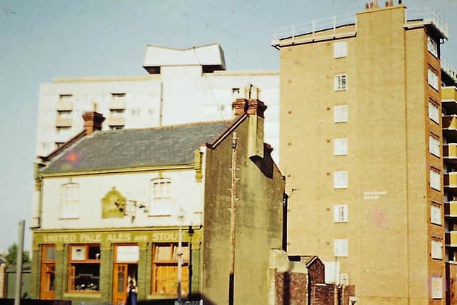 The Surprise pub standing alone in Victoria Street, Landport. Brisbane House is on the right. Picture: Richard Boryer collection.