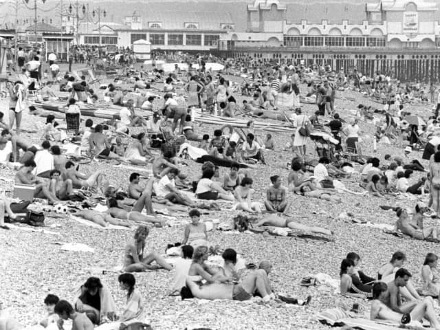 Standing room only, thousands of sun seekers packed Southsea's beaches at the weekend as the temperatures continued to hover in the eighties, July 10, 1983. The News PP4454
