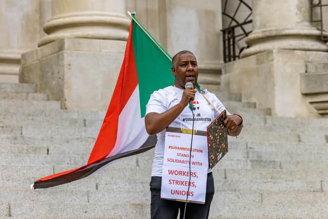 Khalid Sidahmed, an activist from North Sudan, who came to the event with a message of solidarity. Picture: Mike Cooter (200822)
