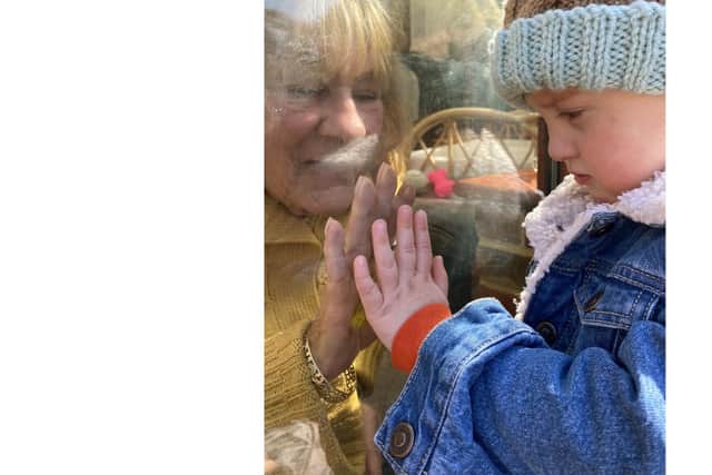 Tanya Vallis from Hayling Island sent in this image of her nan Dawn Crawford, 76, and son Archie Vallis (two) when they saw each other for the last time before lockdown. Tanya is urging people to stay inside as much as possible and follow the government advice.