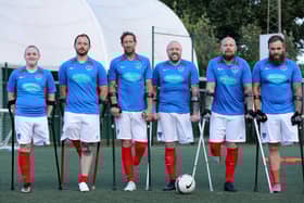 The Pompey amputee team who will be facing Peterborough in the national final this Sunday live on BT Sport (from left) Che Gray, Roger Whitehouse, Ray Westbrook, Kirk Hughes, Chris Waller and TJ Yates. Picture: Chris Moorhouse