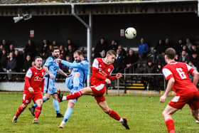 Brett Pitman scores one of his hat-trick goals at Bournemouth Poppies. Picture by Daniel Haswell