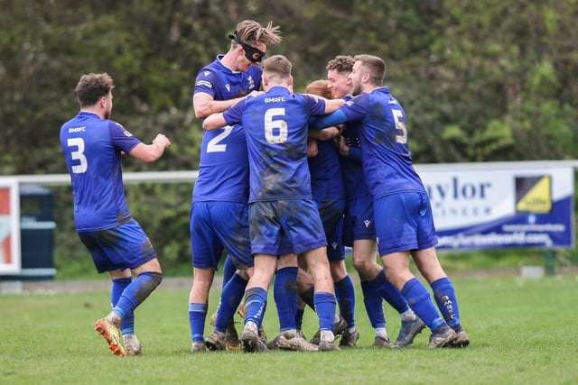 Baffins celebrate Miles Everett's opener. Picture by Nathan Lipsham