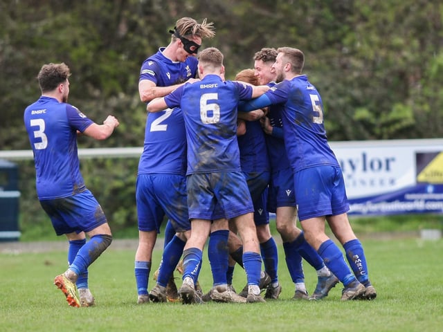 Baffins celebrate Miles Everett's opener. Picture by Nathan Lipsham