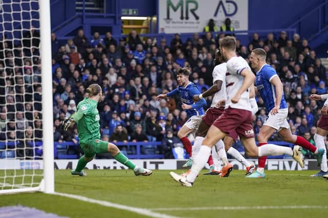 Newcomer Callum Lang nets Pompey's fourth goal against Northampton as the impressive start to his Pompey career continues. Picture: Jason Brown/ProSportsImages