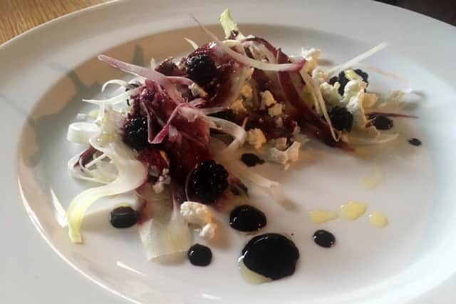 Fennel, goat's cheese and blackberry salad.