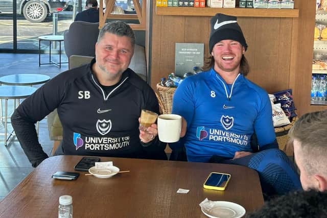 Former Pompey coach Simon Bassey, left, with ex-Blues player Ryan Tunnicliffe