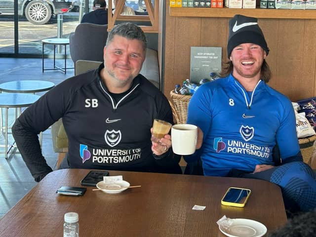 Former Pompey coach Simon Bassey, left, with ex-Blues player Ryan Tunnicliffe