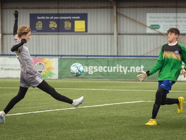 Action from the U15 Campbell McFaull Invitation Cup final between Hayling St Andrews Blue and Hayling St Andrew White. Picture: Keith Woodland (260221-205)