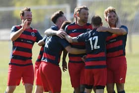 Paulsgrove celebrate a goal during their 2-0 cup win over Clanfield. Picture: Keith Woodland