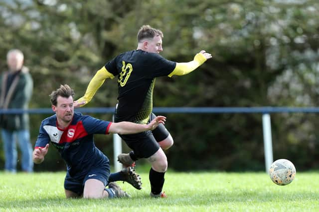 Jamie White, right, in Hampshire Premier League action at Paulsgrove  in February 2020.
Picture: Chris Moorhouse