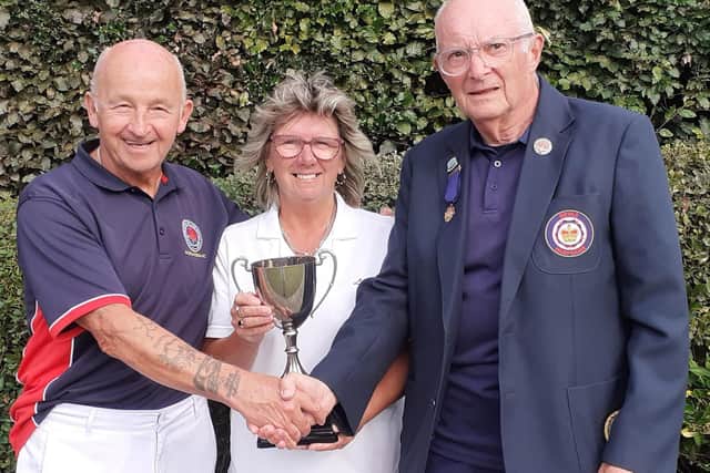 Mixed Pairs winners Don Lilley and Lesley Somersgill, with the P&D President