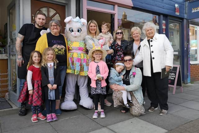 Customers and Easter Bonnet contestants